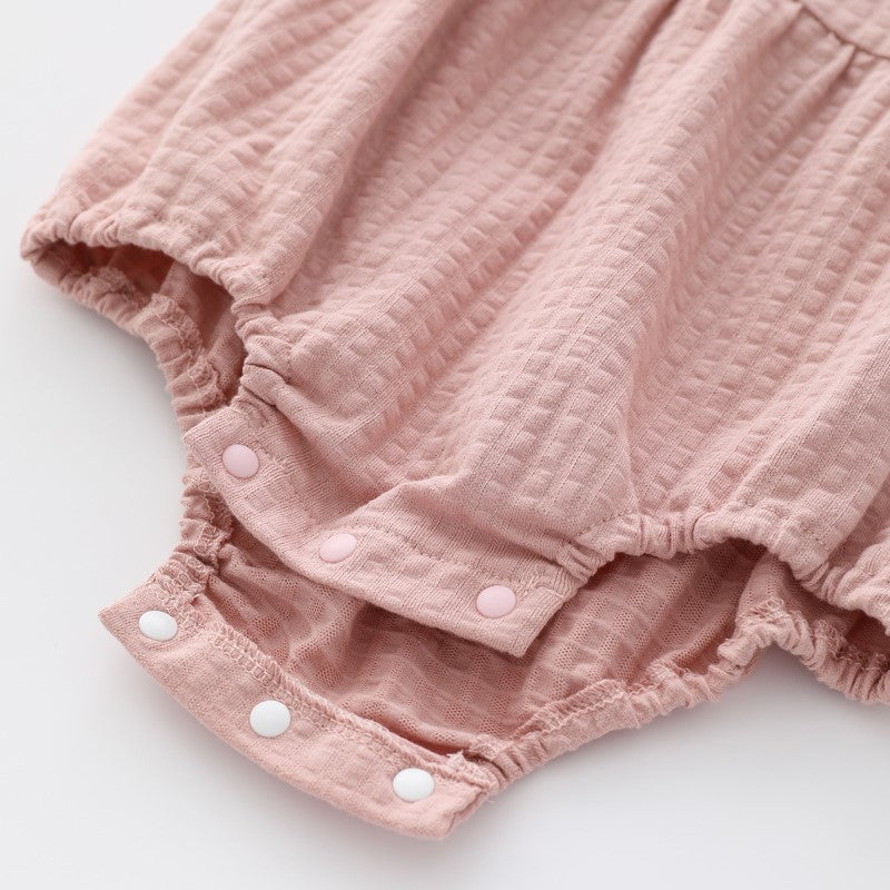 Infants Girls Pink Cotton Rompers With Hairband