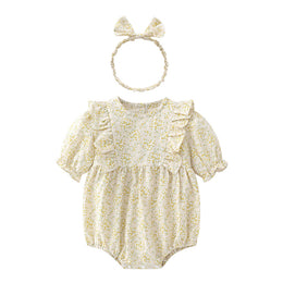 Yellow Infant Girls Printed Cotton Bodysuit & Headband