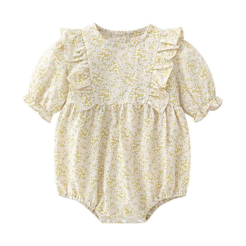 Yellow Infant Girls Printed Cotton Bodysuit & Headband