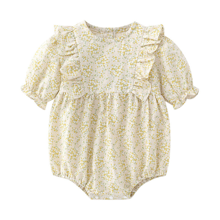 Yellow Infant Girls Printed Cotton Bodysuit & Headband