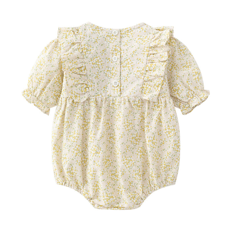 Yellow Infant Girls Printed Cotton Bodysuit & Headband