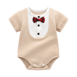 Infants Boys Khaki-Coloured & White Cotton Bodysuit