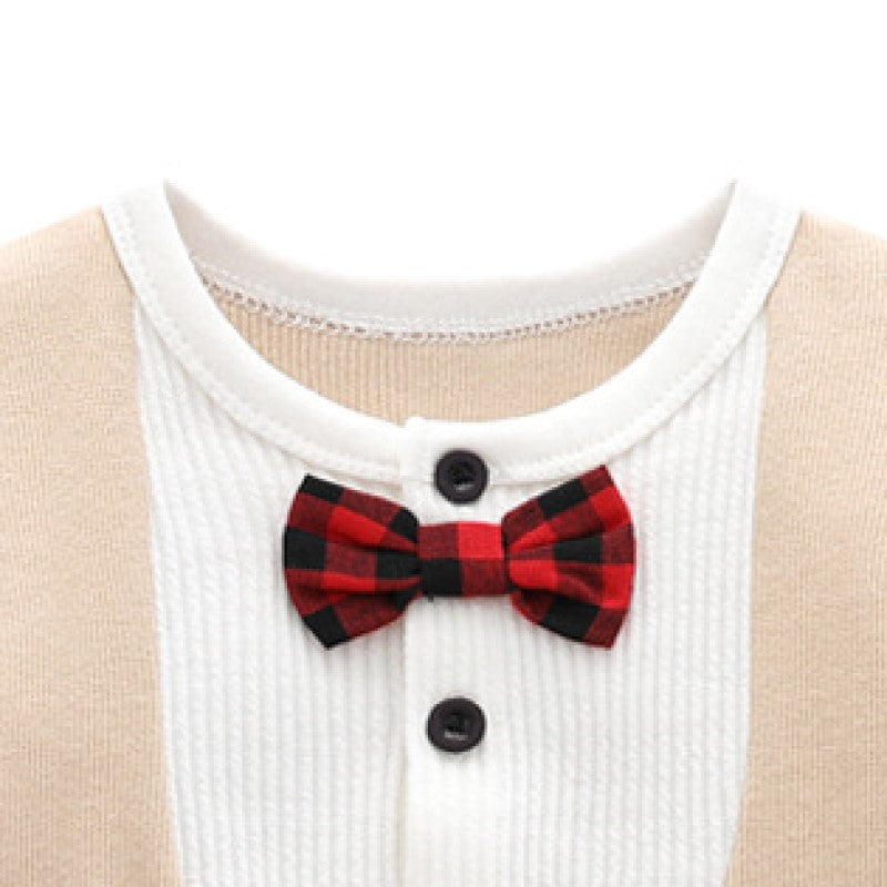 Infants Boys Khaki-Coloured & White Cotton Bodysuit