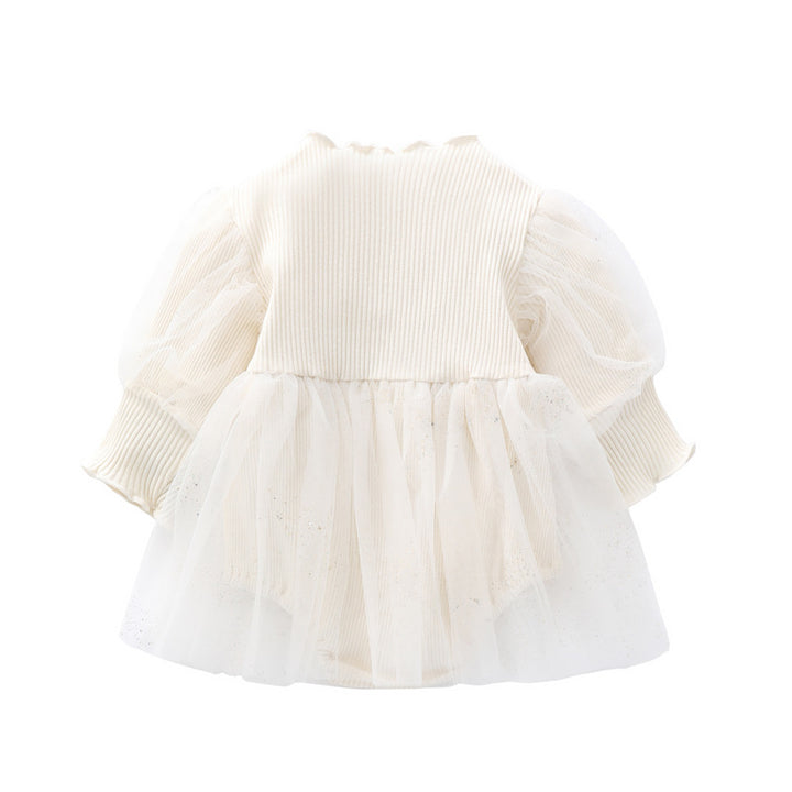 Infants Girls White Cotton Fit & Flare Cotton Dress With Hair Band