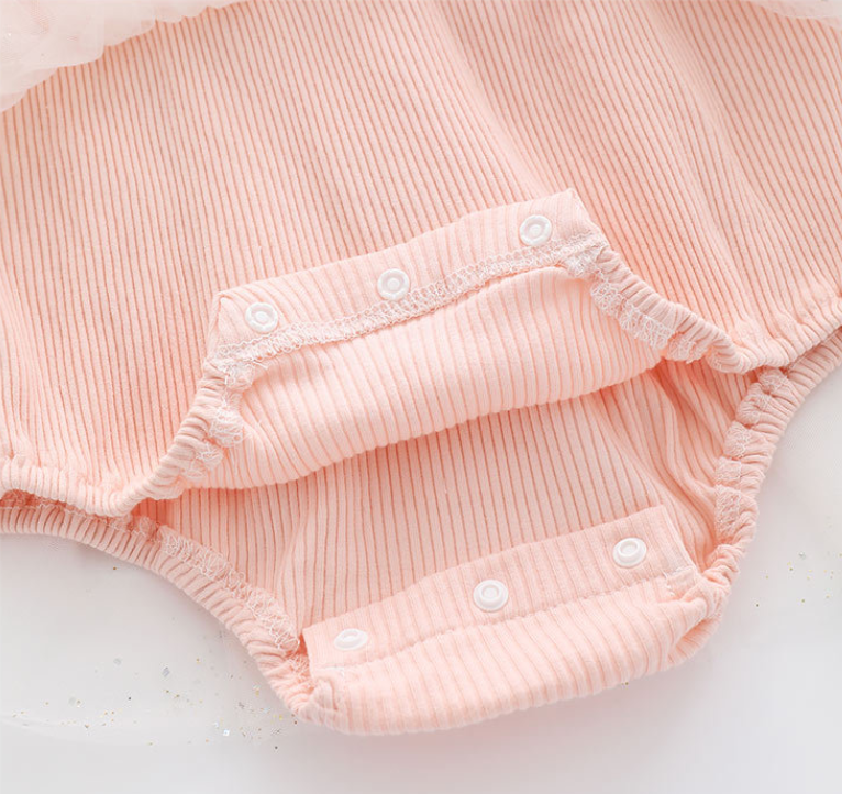 Infant Girls Pink Puff Sleeves Cotton Bodysuit With Headband