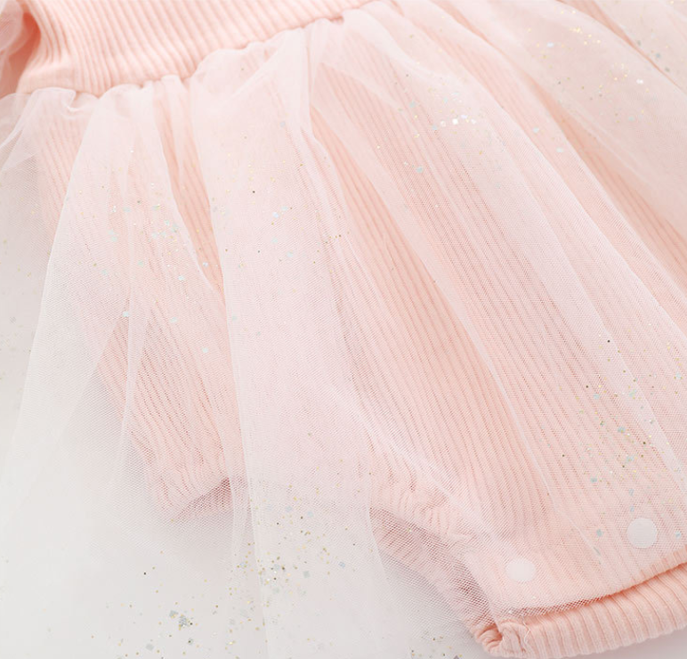 Infant Girls Pink Puff Sleeves Cotton Bodysuit With Headband