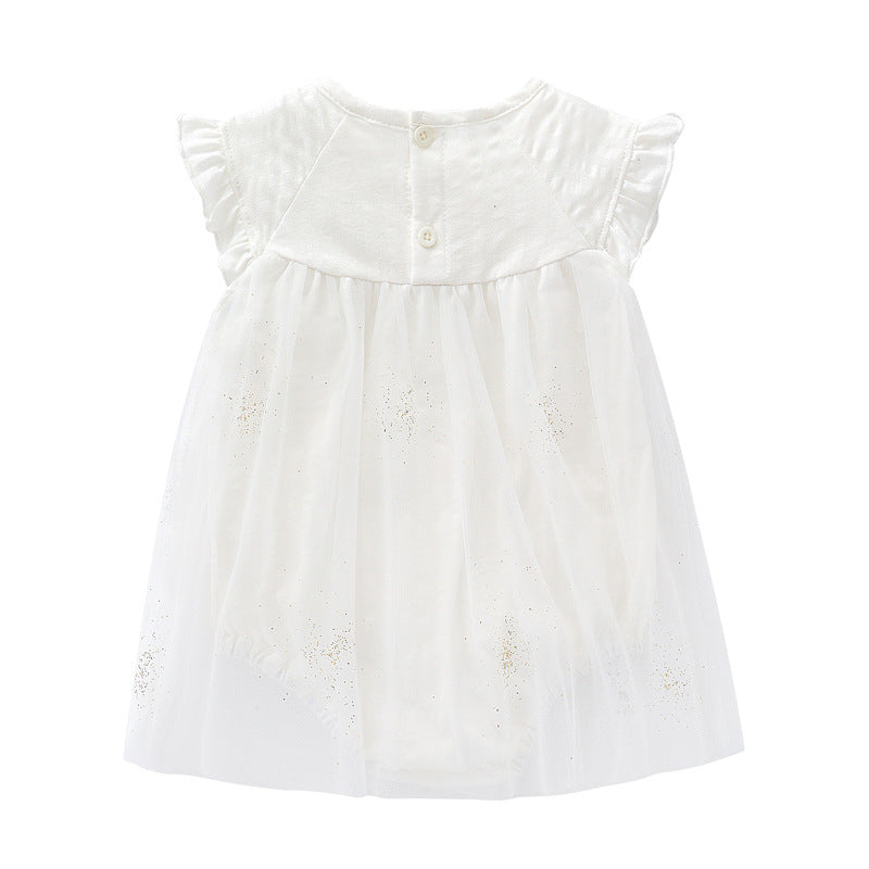 White Infant Girls Self Design Cotton Bodysuit With Headband