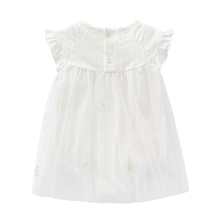 White Infant Girls Self Design Cotton Bodysuit With Headband