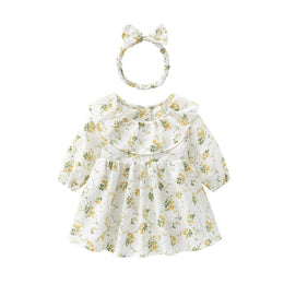 Infant Beige Printed Cotton Bodysuit With Headband