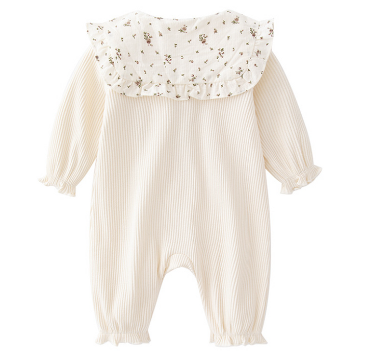 Infant Girls Beige Striped Cotton Romper