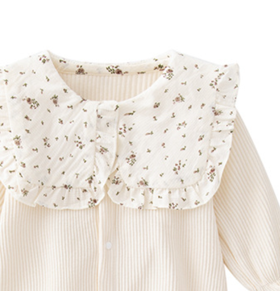 Infant Girls Beige Striped Cotton Romper