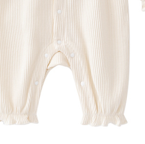 Infant Girls Beige Striped Cotton Romper