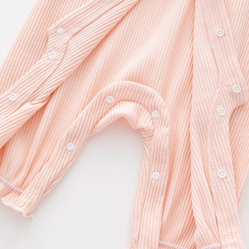 Infant Girls Pink Striped Cotton Romper With Cap