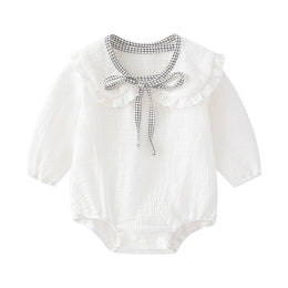 White Infants Girls Tie Up Neck Cotton Bodysuit