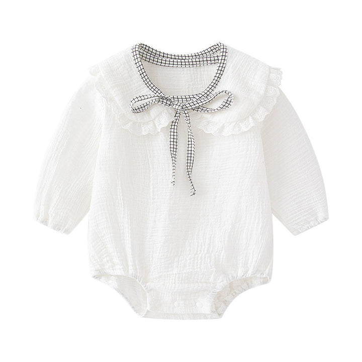 White Infants Girls Tie Up Neck Cotton Bodysuit