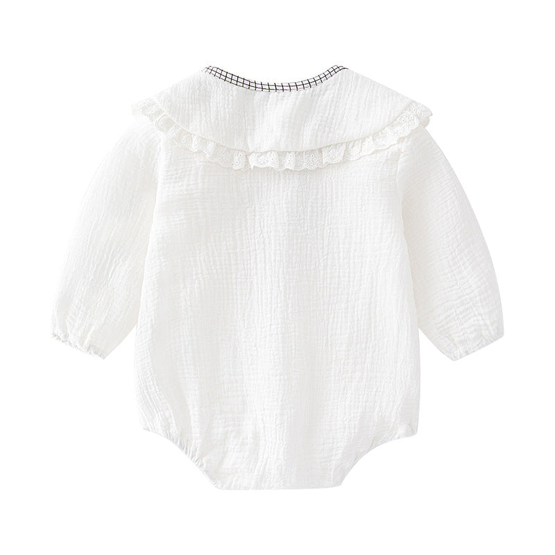White Infants Girls Tie Up Neck Cotton Bodysuit