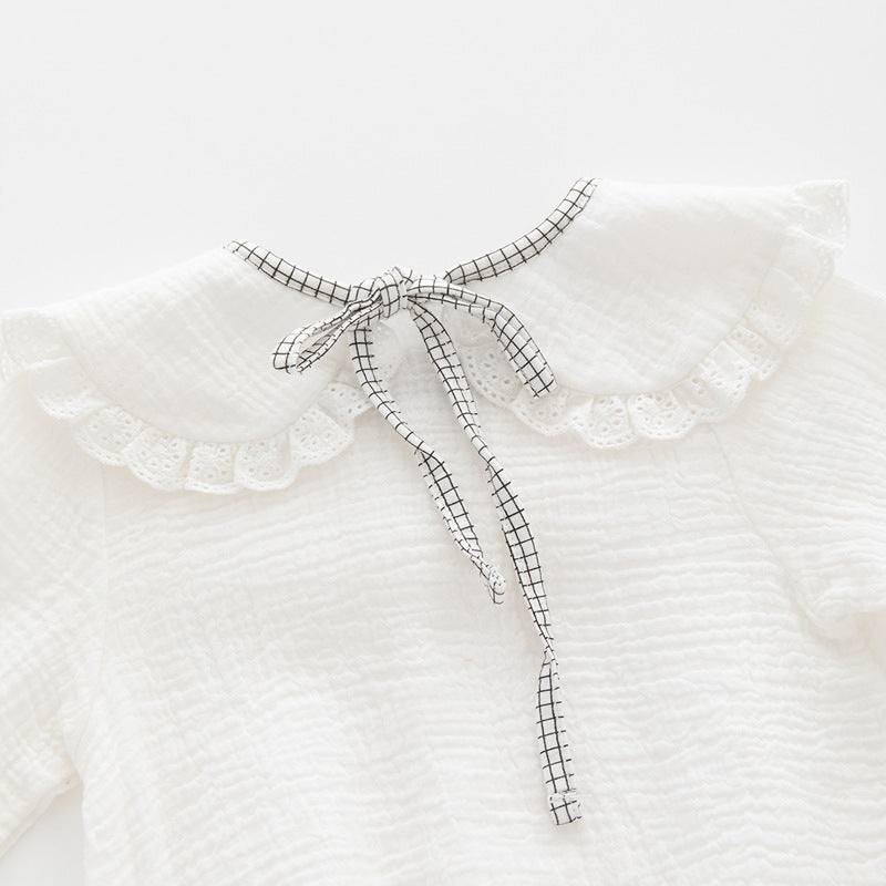 White Infants Girls Tie Up Neck Cotton Bodysuit