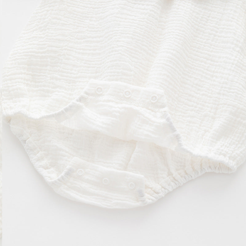 White Infants Girls Tie Up Neck Cotton Bodysuit