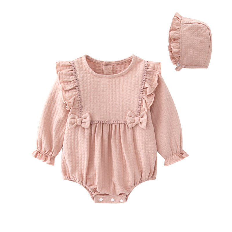Beige Infants Girls Self Design Cotton Bodysuit & Headcover