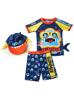 Boys Printed Round Neck Swim Set