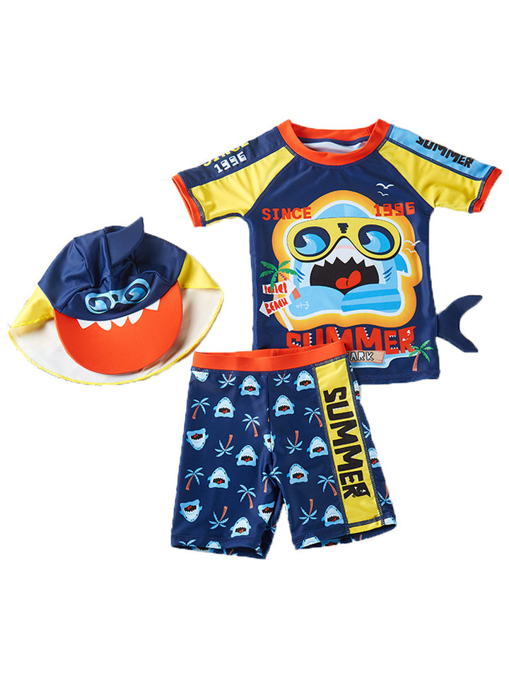 Boys Printed Round Neck Swim Set