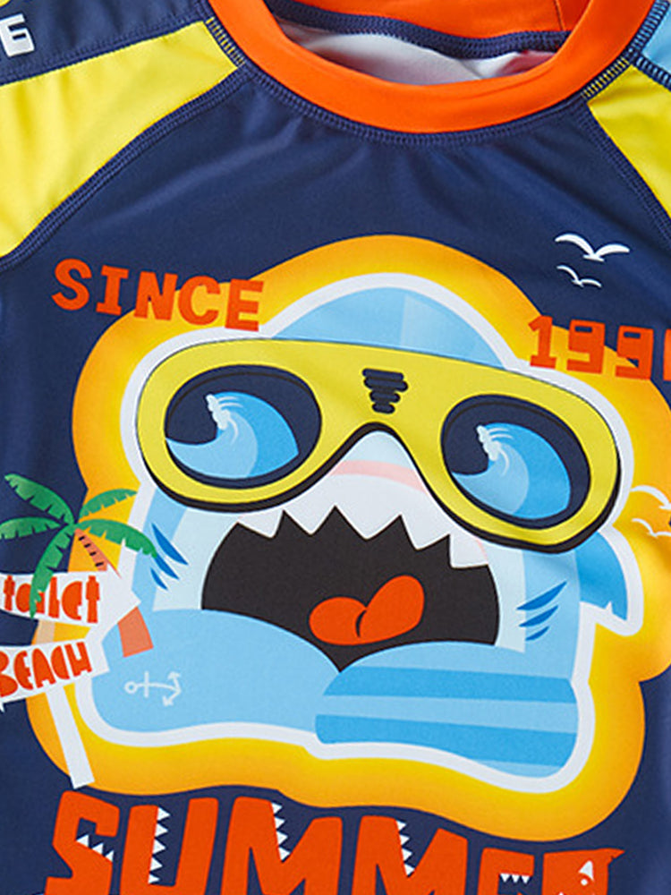 Boys Printed Round Neck Swim Set