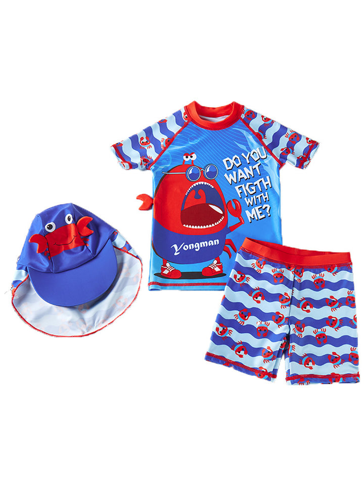 Boys Printed Round Neck Swim Set