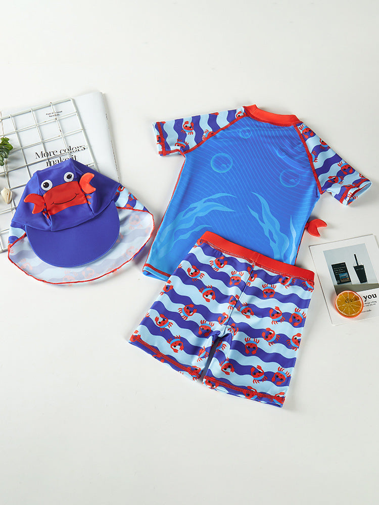 Boys Printed Round Neck Swim Set