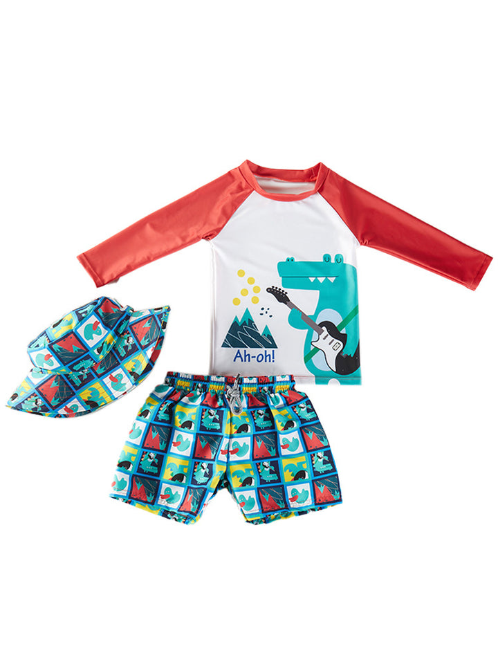 Boys Printed Round Neck Swim Set
