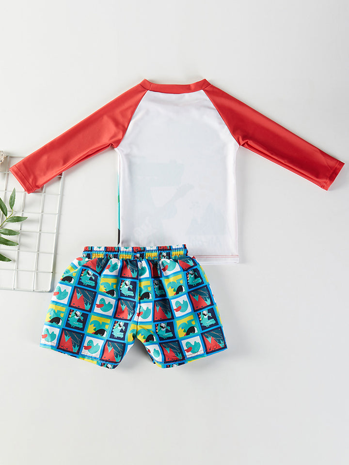 Boys Printed Round Neck Swim Set