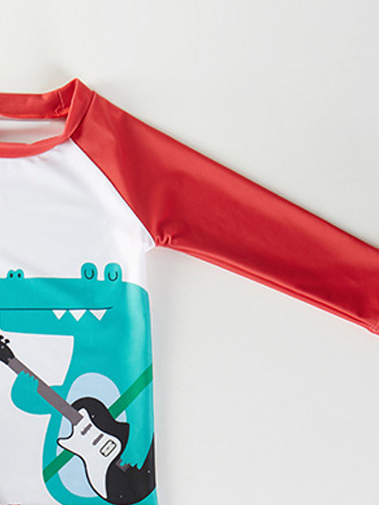Boys Printed Round Neck Swim Set