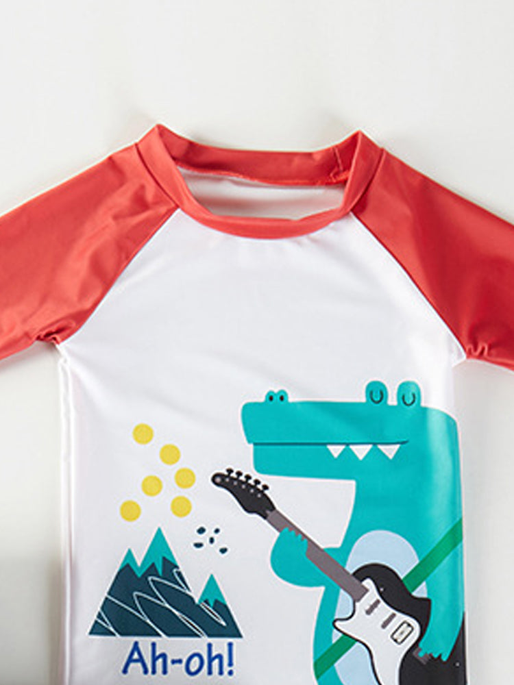 Boys Printed Round Neck Swim Set