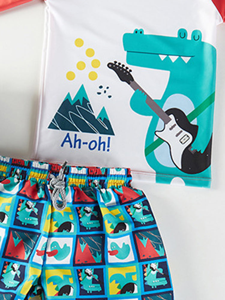Boys Printed Round Neck Swim Set