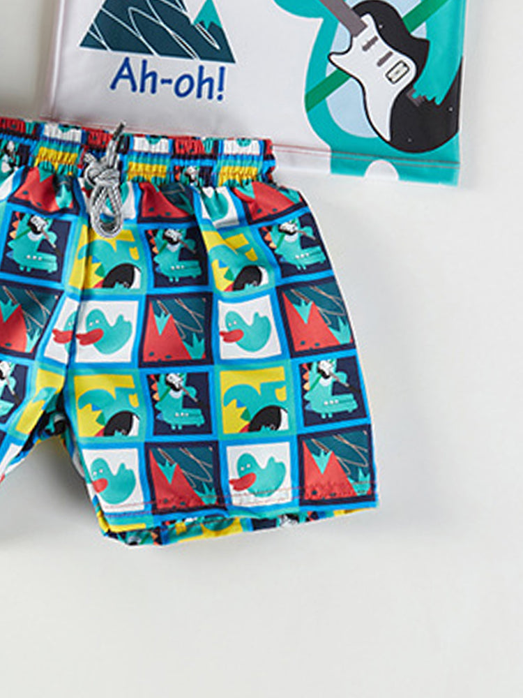 Boys Printed Round Neck Swim Set