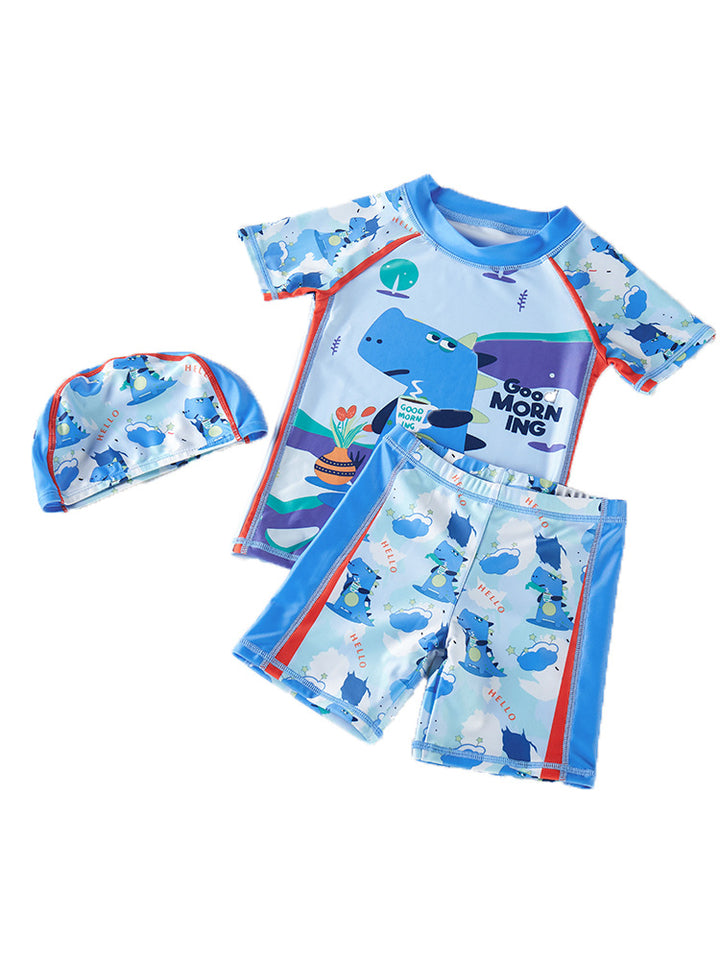 Boys Printed Round Neck Swim Set