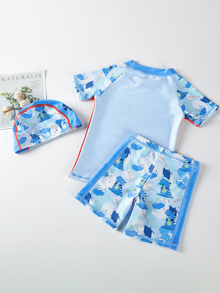 Boys Printed Round Neck Swim Set