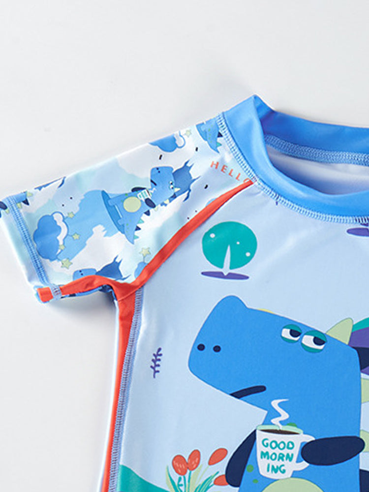 Boys Printed Round Neck Swim Set