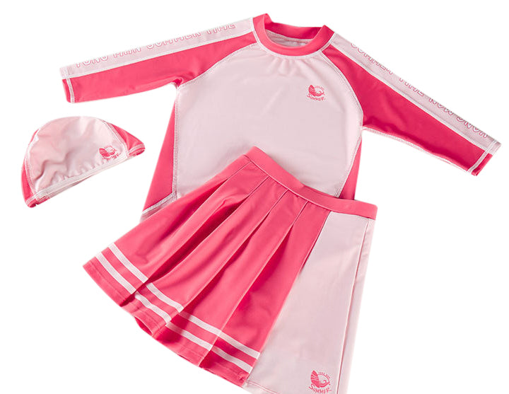 Girls Printed Round Neck Swim Set