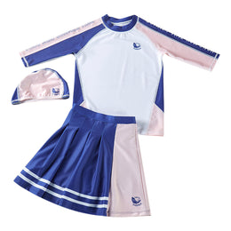 Girls Colourblocked Round Neck Swimming Dress