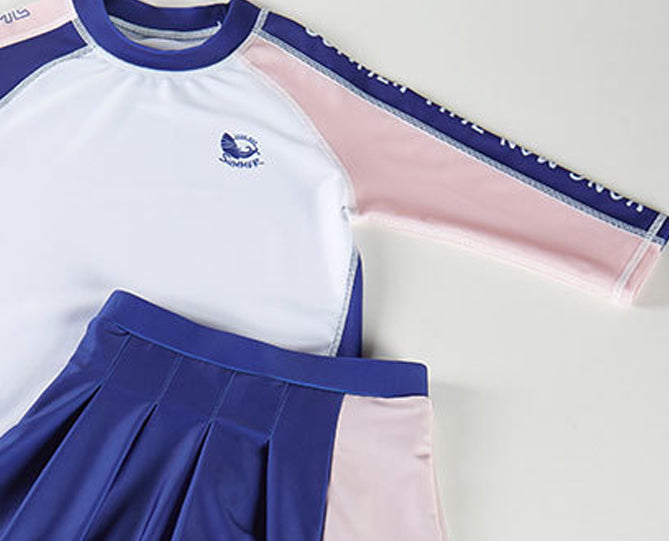 Girls Colourblocked Round Neck Swimming Dress