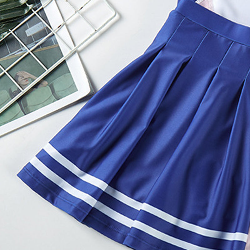 Girls Colourblocked Round Neck Swimming Dress