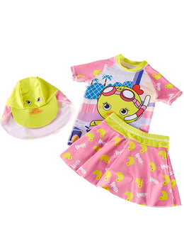 Girls Printed Round Neck Swim Set