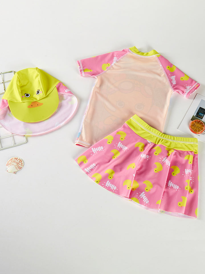 Girls Printed Round Neck Swim Set