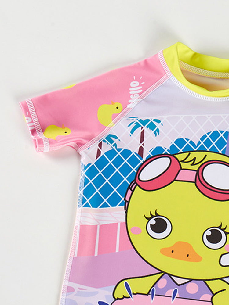 Girls Printed Round Neck Swim Set