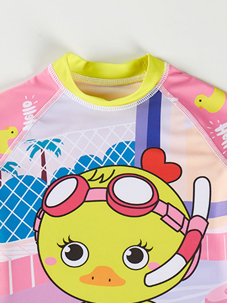 Girls Printed Round Neck Swim Set