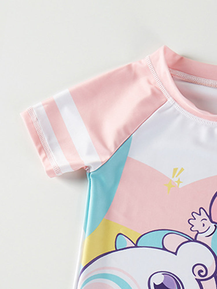 Girls Printed Round Neck Swim Set