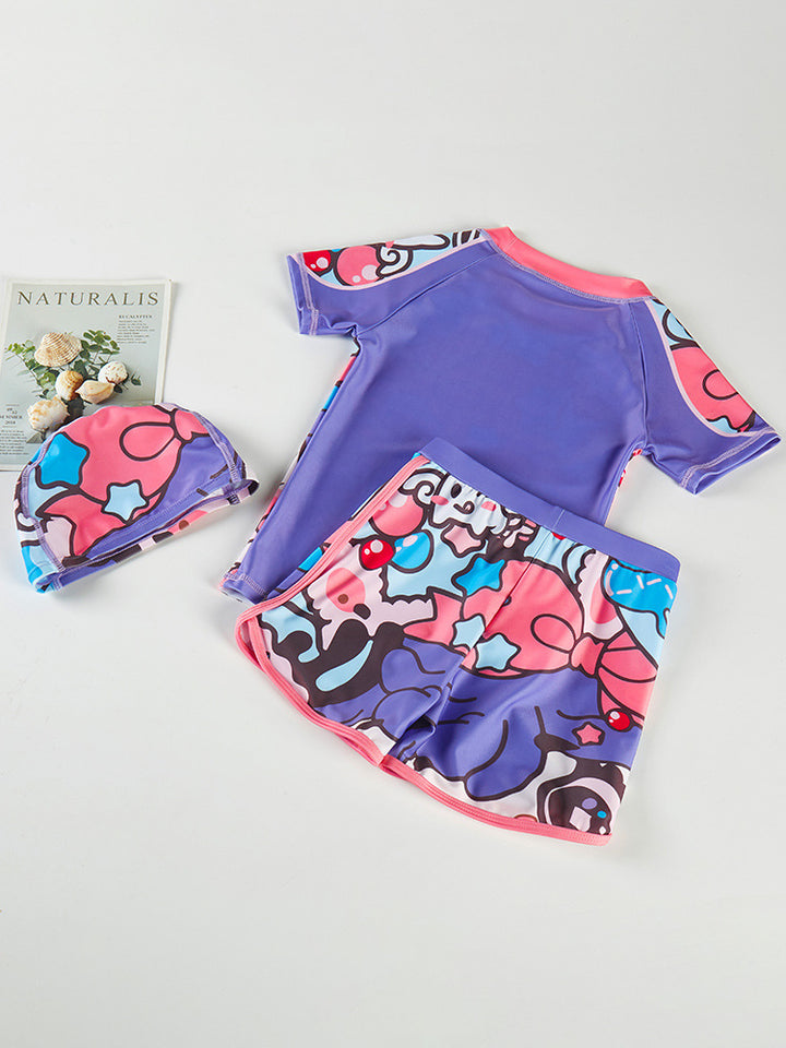 Boys Printed Round Neck Swim Set