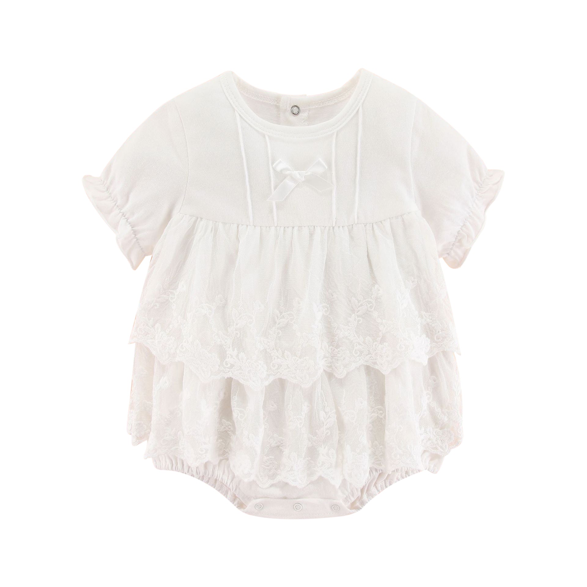Infants Girls White Self Design Layered Cotton  Bodysuit