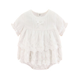Infants Girls White Self Design Layered Cotton  Bodysuit