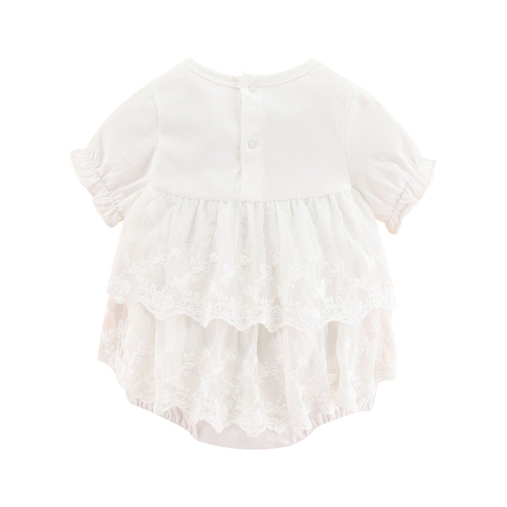 Infants Girls White Self Design Layered Cotton  Bodysuit